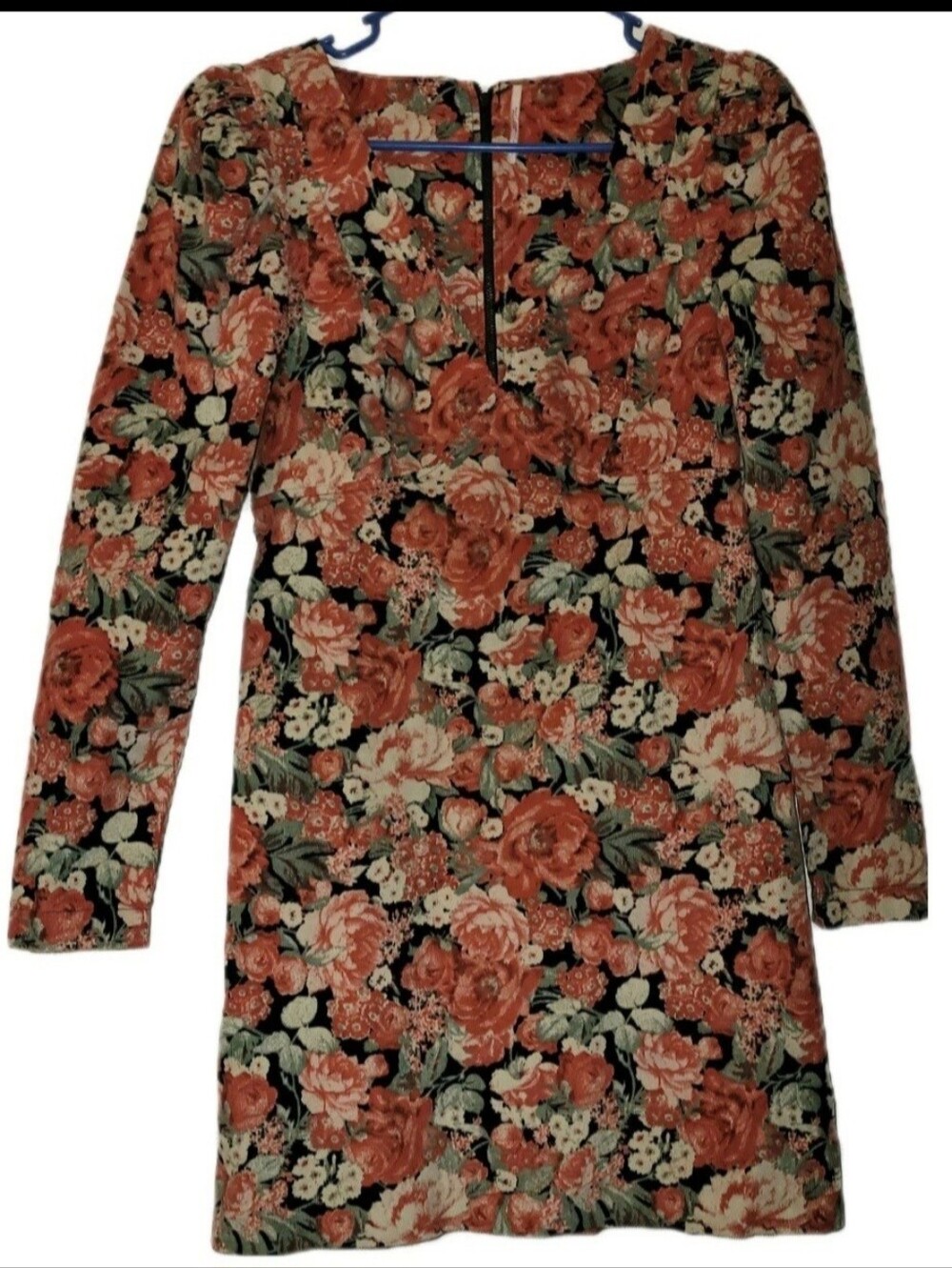 Free People Kapowski Orange Floral Corduroy Long Sleeve Dress Size 0 V-Neck Mini